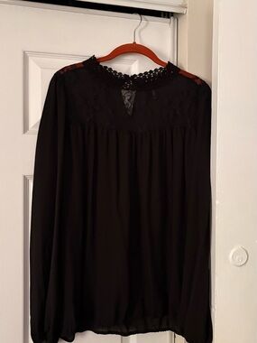 BCBGMaxAzria Black Lace Yoke Top with Rust Trim